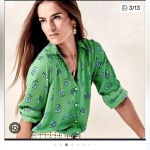 CAbi Kelly Green Floral Button-Up Top